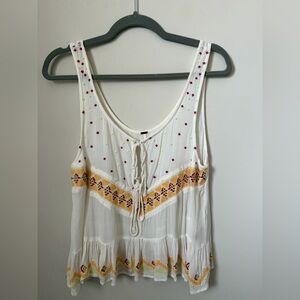 Free People White Top with Yellow and Red Embroidery